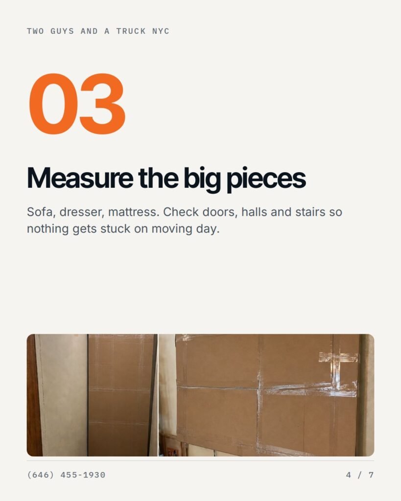 Step 3: measure the sofa, dresser and mattress against doors and stairs